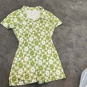 Green and white patterned romper size small